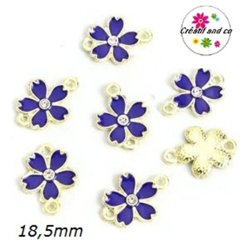 Connecteur fleur bleu roi émail 18,5mm