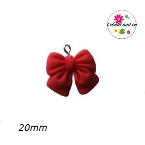 Breloque noeud rouge résine 3d 20mm