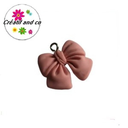 Breloque noeud rose résine 3d 20mm