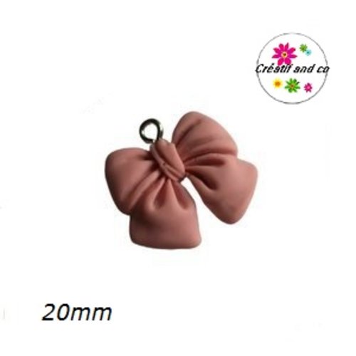Breloque noeud rose résine 3d 20mm