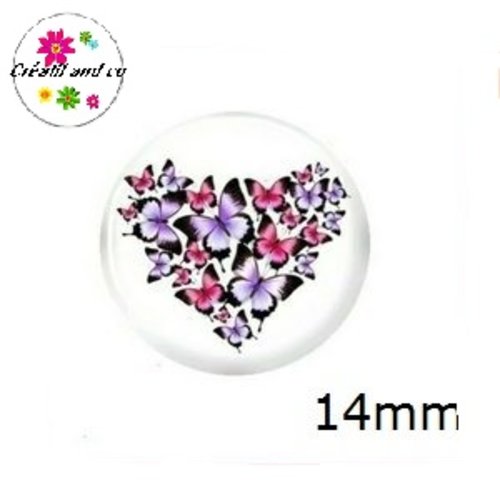 X2 cabochons coeur de papillons 14mm