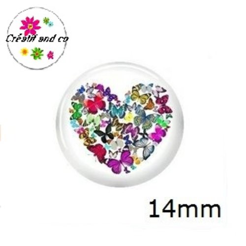 X2 cabochons coeur de papillons 14mm