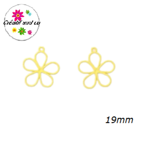 Breloque fleur creuse jaune métal 19mm