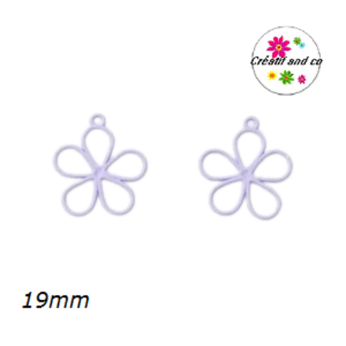 Breloque fleur creuse parme métal 19mm