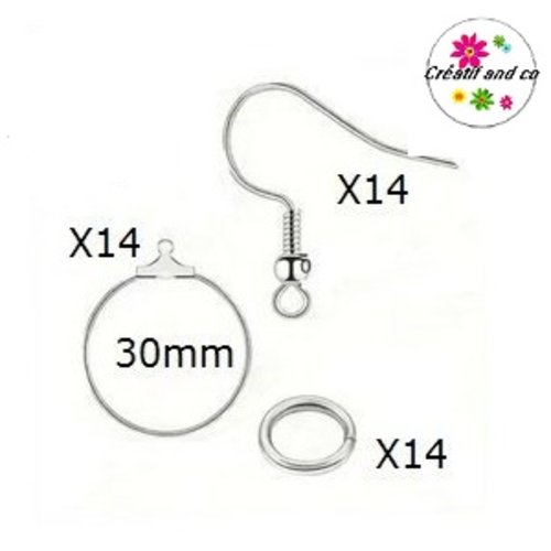 Kit créoles acier inoxydable 30mm et ses accessoires (42 pièces)