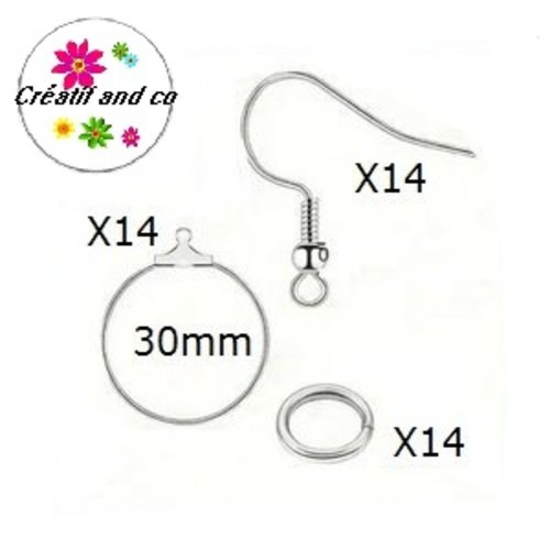 Kit créoles acier inoxydable 30mm et ses accessoires (42 pièces)
