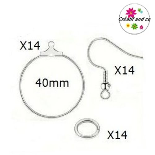 Kit créoles acier inoxydable 40mm et ses accessoires (42 pièces)