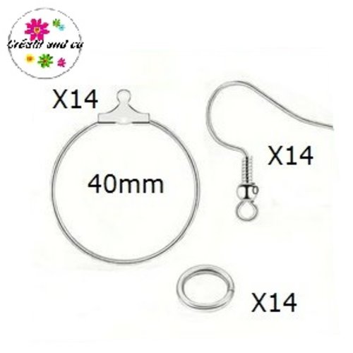 Kit créoles acier inoxydable 40mm et ses accessoires (42 pièces)