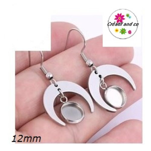 Boucle d'oreille demi lune cabochon 12mm