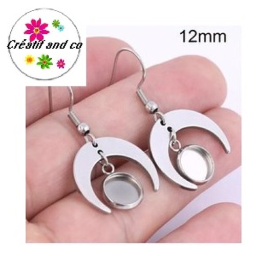 Boucle d'oreille demi lune cabochon 12mm