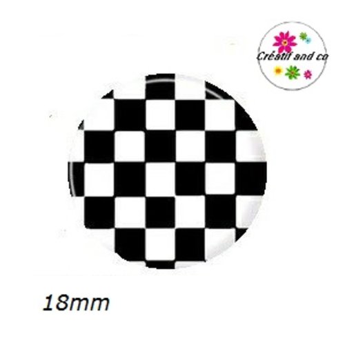 Cabochon damier noir et blanc 18mm