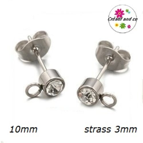 Clou oreille acier inoxydable et strass 3mm