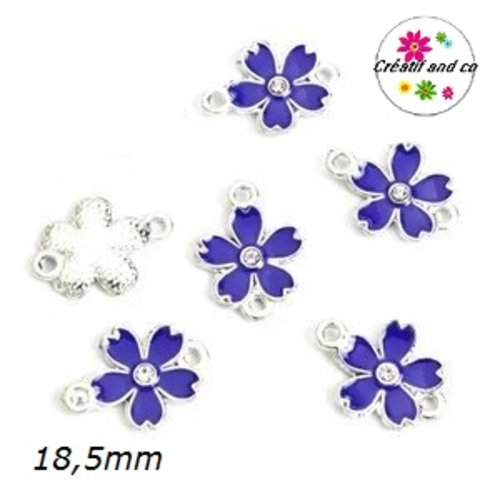 Connecteur fleur bleu roi émail 18,5mm