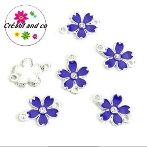 Connecteur fleur bleu roi émail 18,5mm
