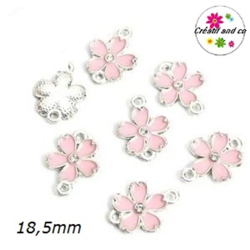 Connecteur fleur rose émail 18,5mm