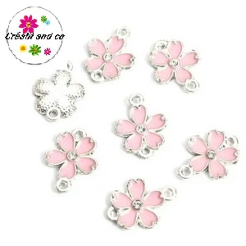 Connecteur fleur rose émail 18,5mm