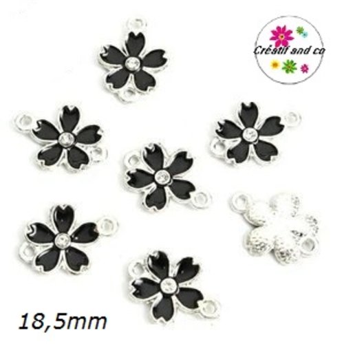 Connecteur fleur noire émail 18,5mm