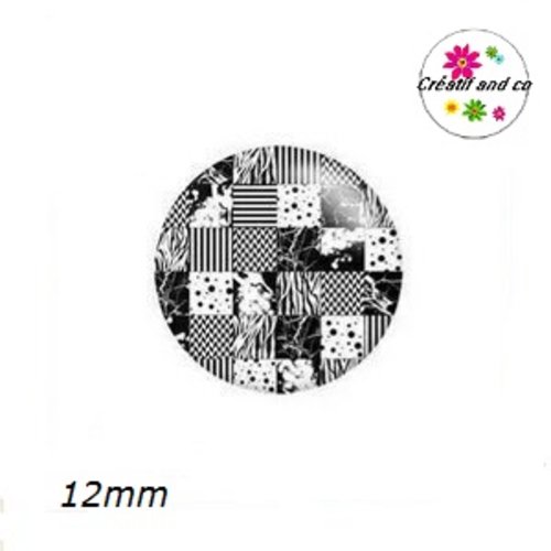 X2 cabochons à motif noir et blanc 12mm