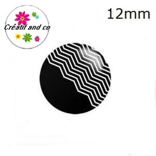 X2 cabochons à motif noir et blanc 12mm