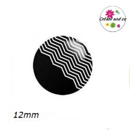 X2 cabochons à motif noir et blanc 12mm