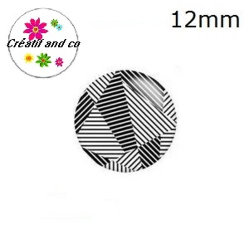 X2 cabochons à motif noir et blanc 12mm