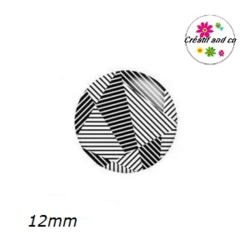 X2 cabochons à motif noir et blanc 12mm