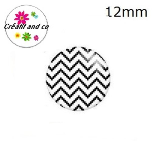 X2 cabochons à motif noir et blanc 12mm