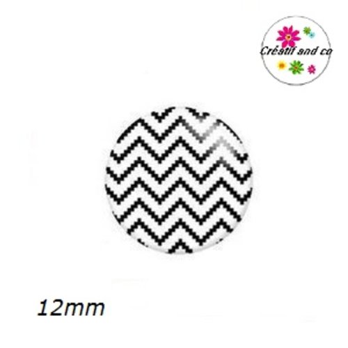 X2 cabochons à motif noir et blanc 12mm