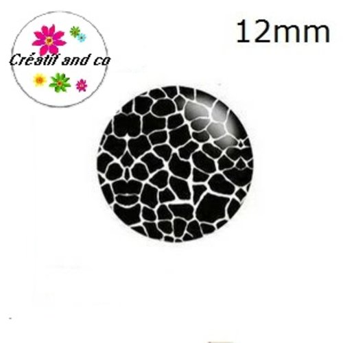 X2 cabochons à motif noir et blanc 12mm