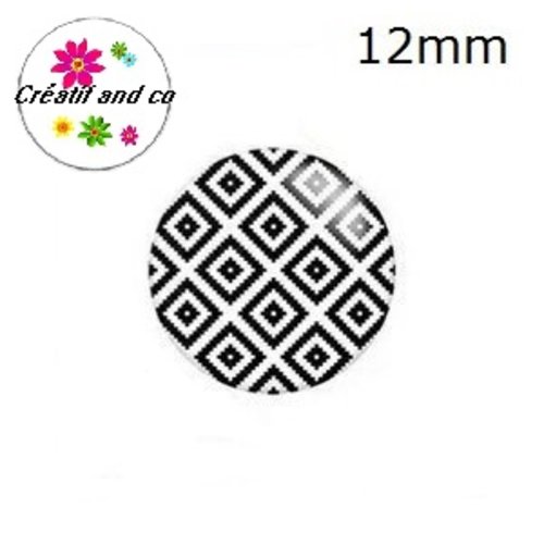 X2 cabochons à motif noir et blanc 12mm