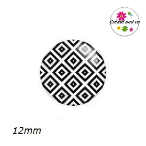X2 cabochons à motif noir et blanc 12mm