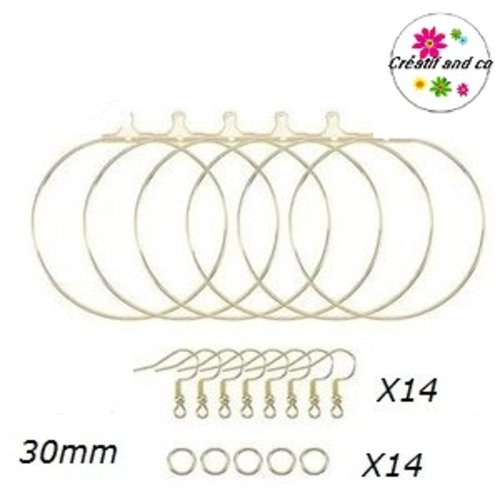 Kit créoles dorées 30mm et ses accessoires (42 pièces)