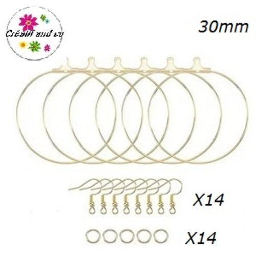 Kit créoles dorées 30mm et ses accessoires (42 pièces)