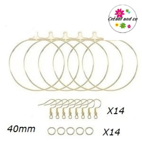 Kit créoles dorées 40mm et ses accessoires (42 pièces)