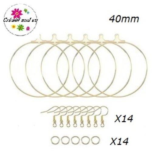 Kit créoles dorées 40mm et ses accessoires (42 pièces)