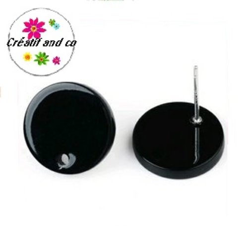 Clou oreille cercle noir acrylique et tige argent 925