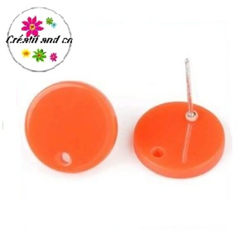 Clou oreille cercle orange acrylique et tige argent 925