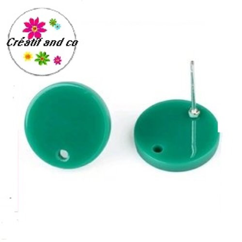Clou oreille cercle vert acrylique et tige argent 925