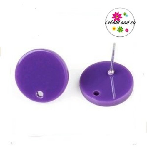 Clou oreille cercle mauve acrylique et tige argent 925