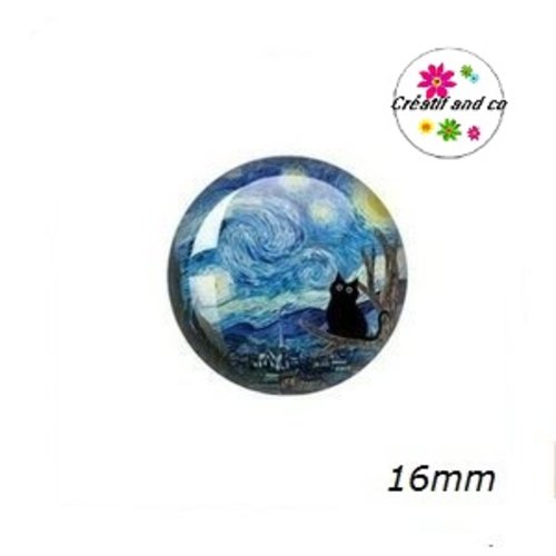 X2 cabochons chat noir 16mm