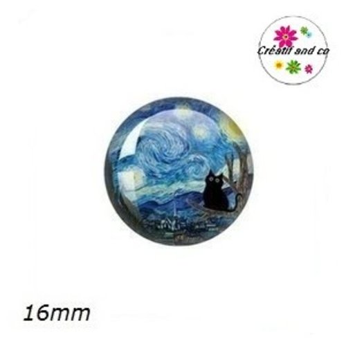 X2 cabochons chat noir 16mm