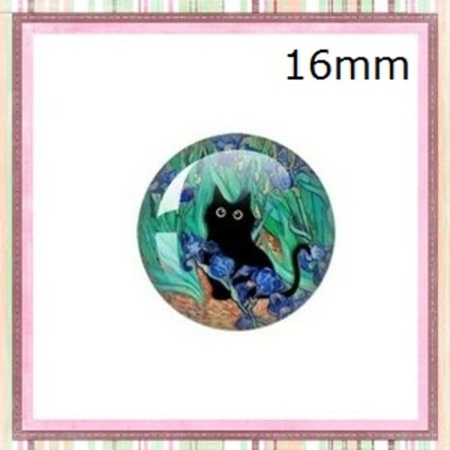 X2 cabochons chat noir 16mm