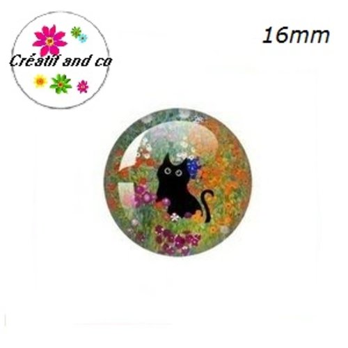 X2 cabochons chat noir 16mm
