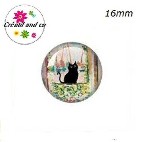 X2 cabochons chat noir 16mm