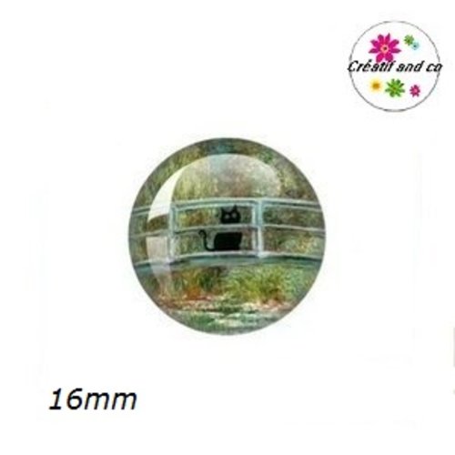 X2 cabochons chat noir 16mm