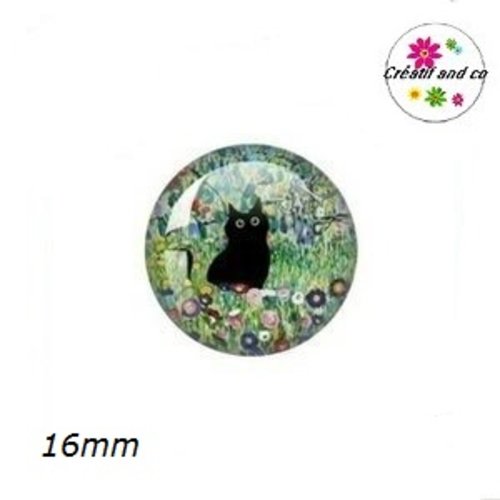 X2 cabochons chat noir 16mm