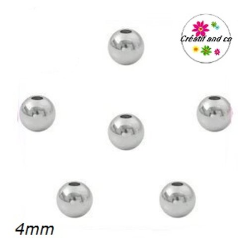 X20 perles rondes acier inoxydable 4mm