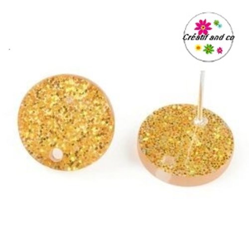 Clou oreille cercle paillette doré acrylique et tige argent 925