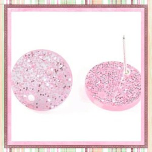 Clou oreille cercle paillette rose acrylique et tige argent 925