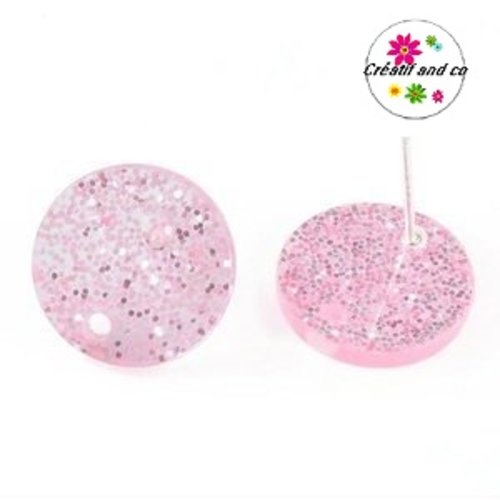 Clou oreille cercle paillette rose acrylique et tige argent 925